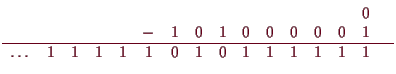 \bgroup\color{demo}$\displaystyle \begin{array}{cccccccccccccccccc}
& & & & & & ...
...0&0&0&0&0&1&\\
\hline
\dots&1&1&1&1&1&0&1&0&1&1&1&1&1&1&\\
\end{array}$\egroup