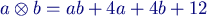 $\displaystyle a\otimes b = ab + 4a + 4b + 12$