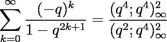 $\sum_{k=0}^\infty\frac{(-q)^k}{1-q^{2k+1}}=\frac{(q^4;q^4)_{\infty}^2}{(q^2;q^4)_{\infty}^2}$