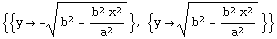 {{y -(b^2 - (b^2 x^2)/a^2)^(1/2)}, {y (b^2 - (b^2 x^2)/a^2)^(1/2)}}