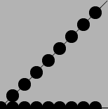 \begin{figure}\begin{picture}(10,10)
\put(1,1){\circle*{2}}
\put(2,2){\circle*{2...
...{2}}
\put(1,1){\line(1,0){9}}
\put(1,1){\line(1,1){9}}
\end{picture}\end{figure}