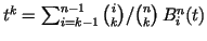 $ t^k=\sum_{i=k-1}^{n-1}\binom{i}{k}/\binom{n}{k}\,B_i^n(t)$