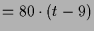 $\displaystyle = 80\cdot (t-9)$