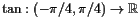 $ \tan:(-\pi/4,\pi/4)\to \mathbb{R}$