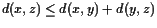 $ d(x,z)\leq d(x,y)+ d(y,z)$