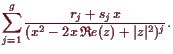 \bgroup\color{demo}$\displaystyle \sum_{j=1}^g \frac{r_j+s_j  x} {(x^2-2x \mathfrak{R}e(z)+\vert z\vert^2)^j}.
$\egroup