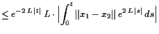 $\displaystyle \leq e^{-2 L \vert t\vert} L\cdot\Bigl\vert\int_0^t \Vert x_1-x_2 \Vert  e^{2 L \vert s\vert} ds\Bigr\vert$