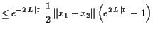 $\displaystyle \leq e^{-2 L \vert t\vert} \frac12 \Vert x_1-x_2 \Vert  \Bigl(e^{2 L \vert t\vert}-1\Bigr)$