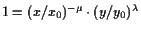 $ 1=(x/x_0)^{-\mu}\cdot (y/y_0)^{\lambda }$