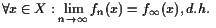 $\displaystyle \forall x\in X: \lim_{n\to{\infty}} f_n(x)=f_{\infty}(x), d.h. $