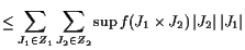 $\displaystyle \leq \sum_{J_1\in Z_1} \sum_{J_2\in Z_2} \sup f(J_1\times J_2) \vert J_2\vert \vert J_1\vert$