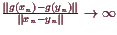 \bgroup\color{demo}$ \frac{\Vert g(x_n)-g(y_n)\Vert}{\Vert x_n-y_n\Vert}\to {\infty}$\egroup