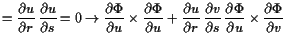 $\displaystyle = \frac{\d u}{\d r}  \frac{\d u}{\d s}   \undersetbrace{=0}\to{...
...u}{\d r}  \frac{\d v}{\d s}   \frac{\d\Phi }{\d u}\times \frac{\d\Phi }{\d v}$