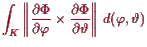 \bgroup\color{proclaim}$\displaystyle \int_K \left\Vert\frac{\d\Phi }{\d\varphi }\times \frac{\d\Phi }{\d\th }\right\Vert d(\varphi ,\th )
$\egroup