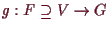 \bgroup\color{demo}$ g:F\supseteq V\to G$\egroup