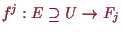 \bgroup\color{proclaim}$ f^j:E\supseteq U\to F_j$\egroup