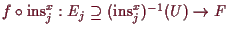 \bgroup\color{demo}$ f\o\operatorname{ins}_j^x:E_j\supseteq
(\operatorname{ins}_j^x)^{-1}(U)\to F$\egroup