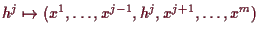 \bgroup\color{demo}$ h^j\mapsto
(x^1,\dots,x^{j-1},h^j,x^{j+1},\dots,x^m)$\egroup