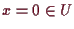 \bgroup\color{demo}$ x=0\in U$\egroup
