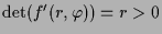 $ \det(f'(r,\varphi ))=r>0$