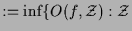 $\displaystyle := \inf\{O(f,\mathcal{Z}):\mathcal{Z}$