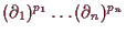 \bgroup\color{demo}$ (\d _1)^{p_1}\dots (\d _n)^{p_n}$\egroup