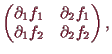\bgroup\color{demo}$\displaystyle \begin{pmatrix}\d _1 f_1 & \d _2 f_1 \\ \d _1 f_2 & \d _2 f_2 \end{pmatrix},
$\egroup