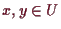 \bgroup\color{demo}$ x,y\in U$\egroup