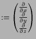 $\displaystyle := \left(\begin{matrix}\frac{\d }{\d x} \\ \frac{\d }{\d y} \\ \frac{\d }{\d z} \end{matrix}\right)$
