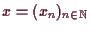 \bgroup\color{demo}$ x=(x_n)_{n\in\mathbb{N}}$\egroup