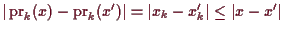 \bgroup\color{demo}$ \vert\operatorname{pr}_k(x)-\operatorname{pr}_k(x')\vert=\vert x_k-x'_k\vert\leq \vert x-x'\vert$\egroup