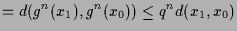 $\displaystyle = d(g^n(x_1),g^n(x_0)) \leq q^n d(x_1,x_0)$