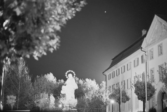 Courtyard between the church and the seminar at night